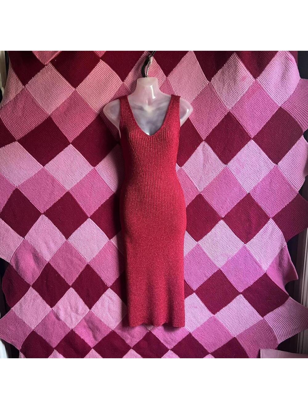 sparkly red bodycon knit midi holiday dress